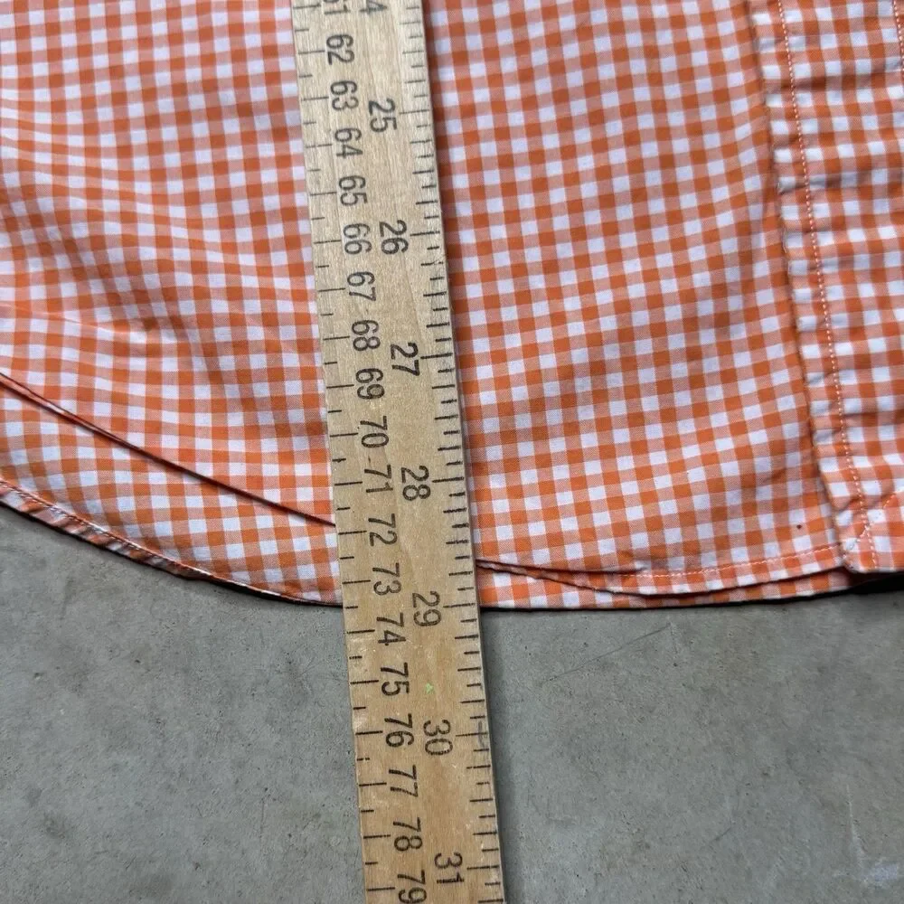 Polo Ralph Lauren Shirt Mens Medium Orange Gingham Check Long Sleeve Preppy